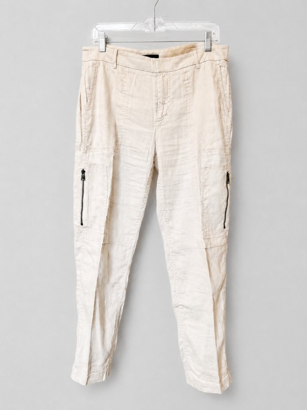 Vince Cream Cargo Pants Size 8 Cropped Utility Zip Pocket Casual Lightweight